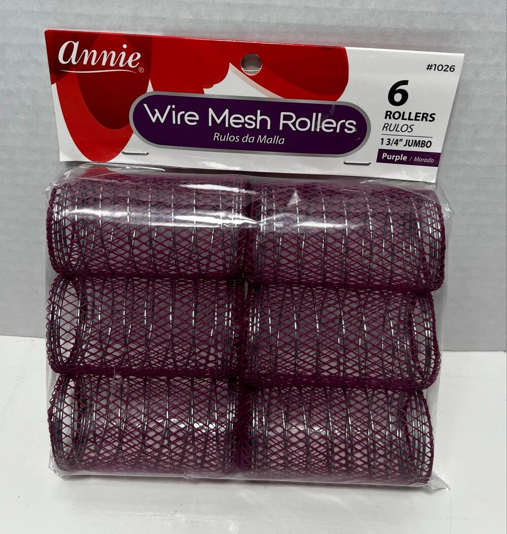 Annie Jumbo wire mesh rollers 6ct NIP 1 3/4 " purple old school